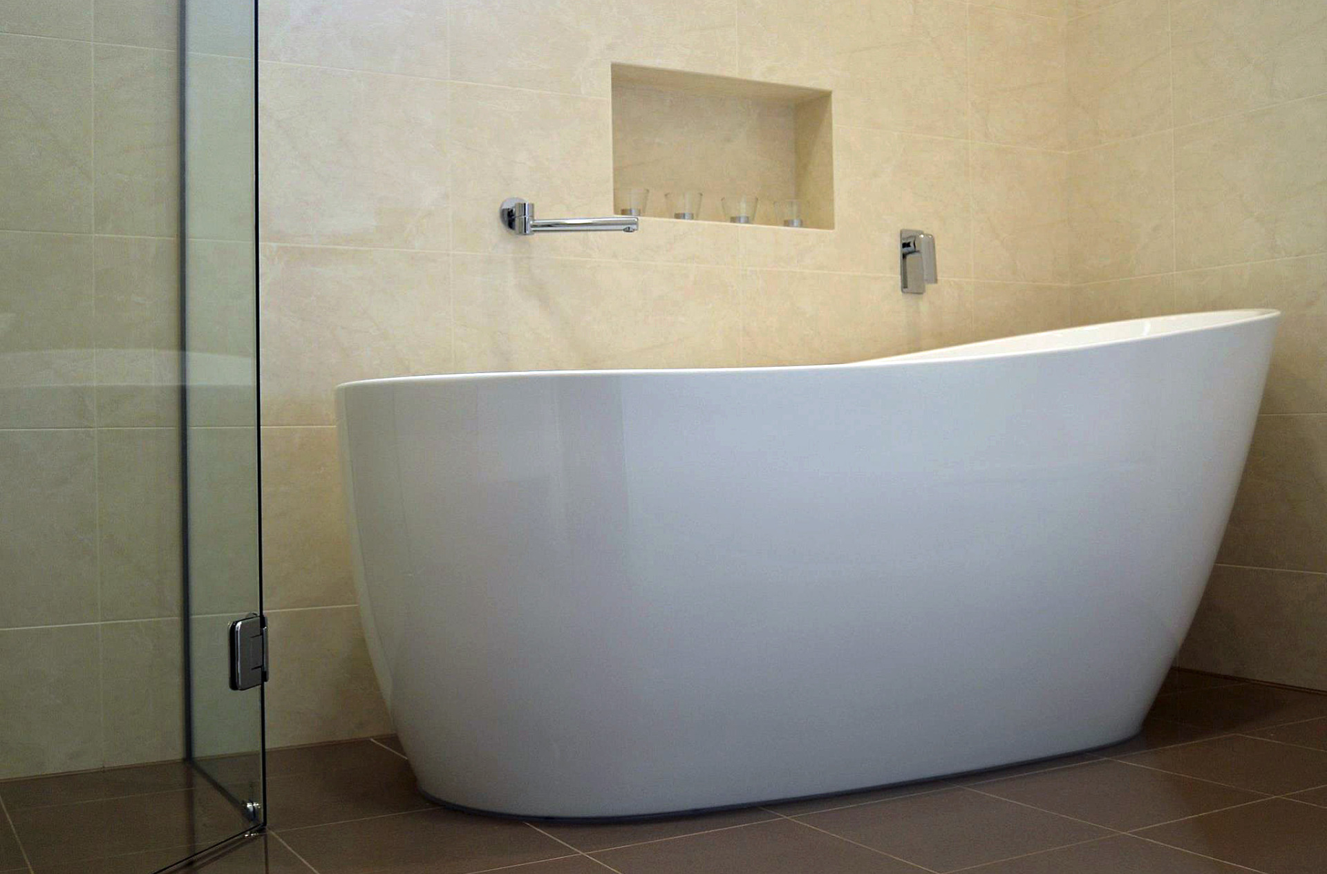 Simplistic Cream and Sand Bathroom Design in Warwick